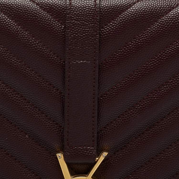 Pre Owned Saint Laurent Burgundy Matelassé Leather Monogram Envelope Shoulder Bag