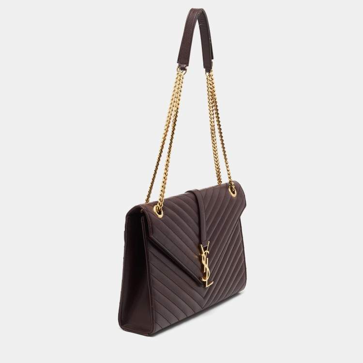 Pre Owned Saint Laurent Burgundy Matelassé Leather Monogram Envelope Shoulder Bag