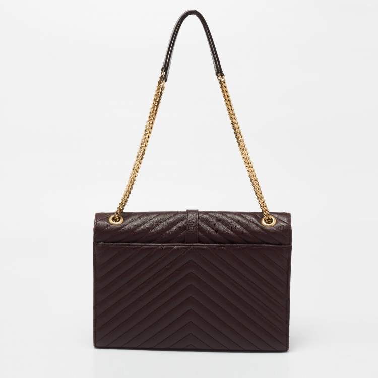 Pre Owned Saint Laurent Burgundy Matelassé Leather Monogram Envelope Shoulder Bag