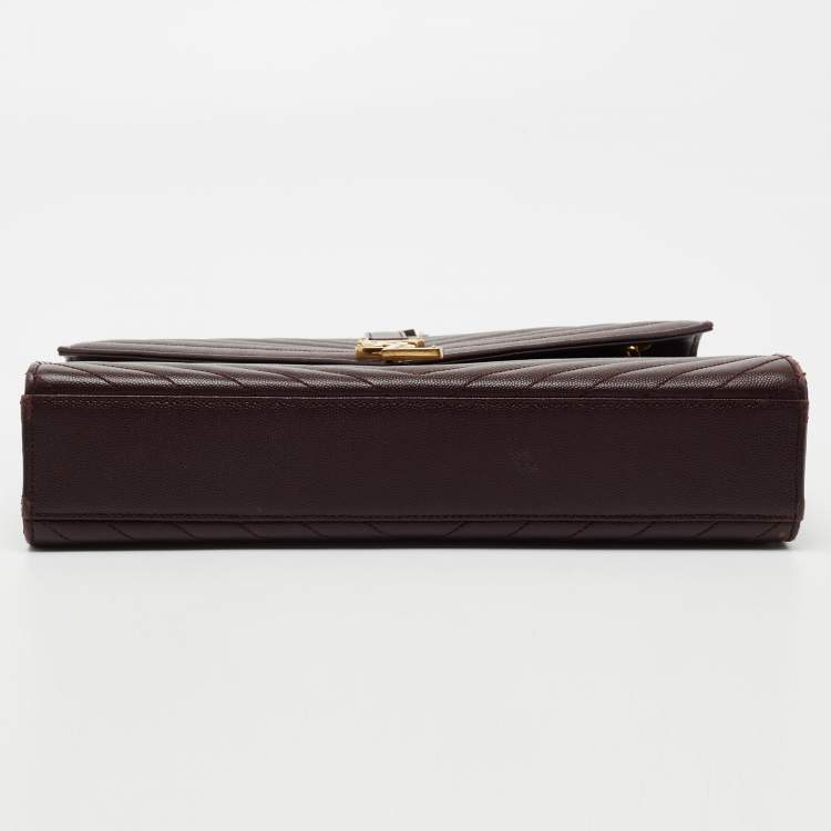 Pre Owned Saint Laurent Burgundy Matelassé Leather Monogram Envelope Shoulder Bag