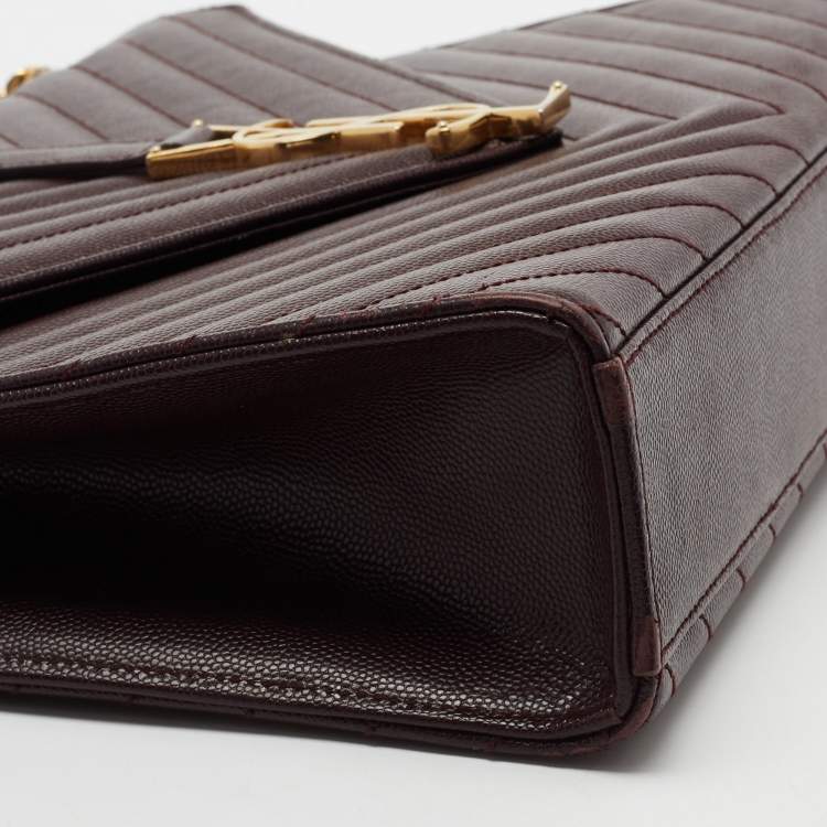 Pre Owned Saint Laurent Burgundy Matelassé Leather Monogram Envelope Shoulder Bag