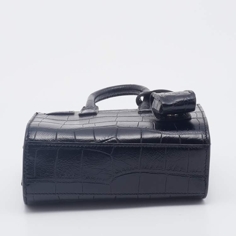 Pre Owned Saint Laurent Black Croc Embossed Leather Toy Sac De Jour Tote