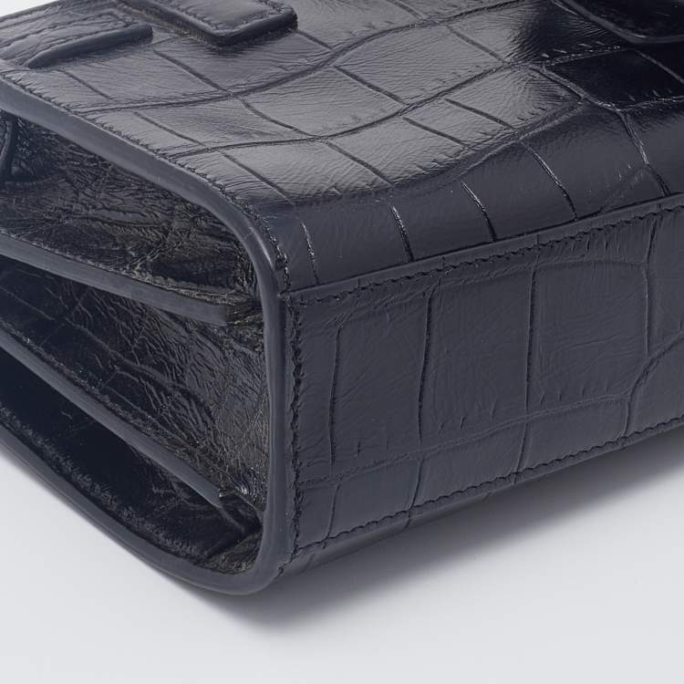 Pre Owned Saint Laurent Black Croc Embossed Leather Toy Sac De Jour Tote