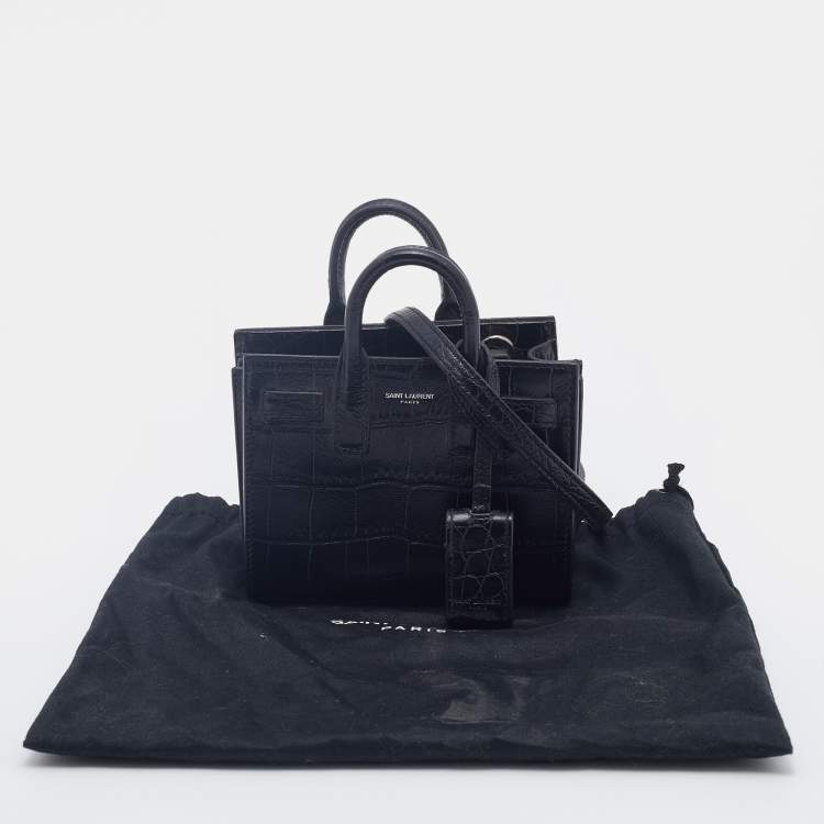 Pre Owned Saint Laurent Black Croc Embossed Leather Toy Sac De Jour Tote