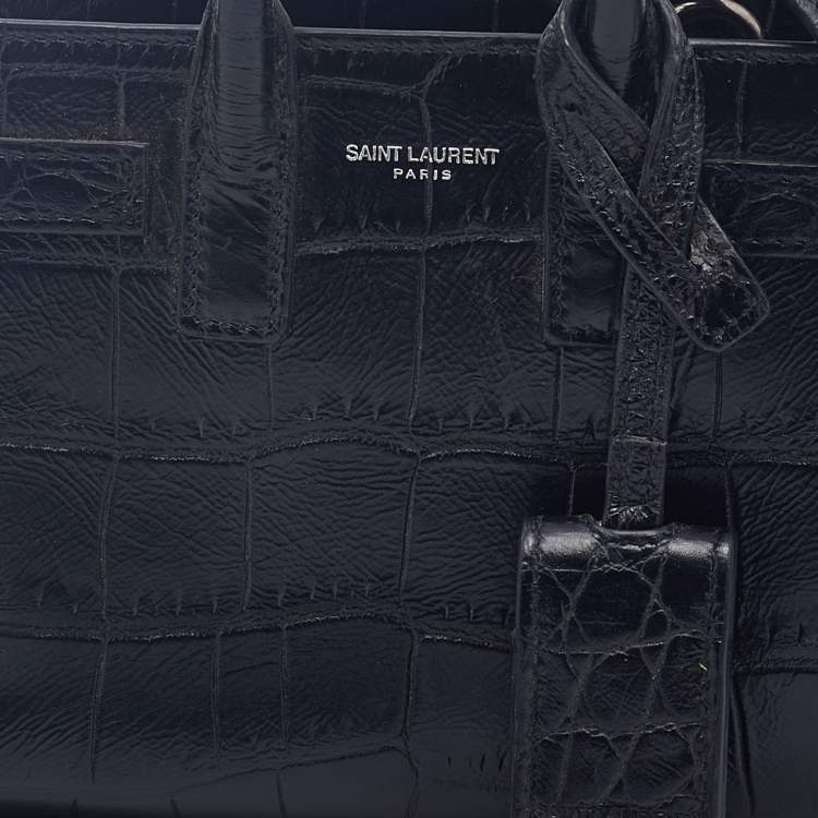 Pre Owned Saint Laurent Black Croc Embossed Leather Toy Sac De Jour Tote