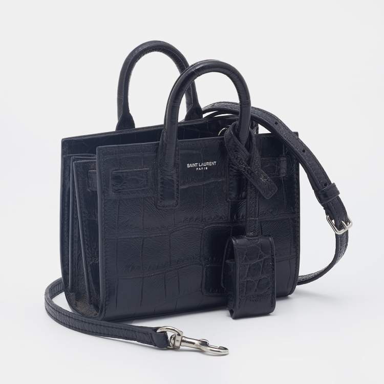 Pre Owned Saint Laurent Black Croc Embossed Leather Toy Sac De Jour Tote