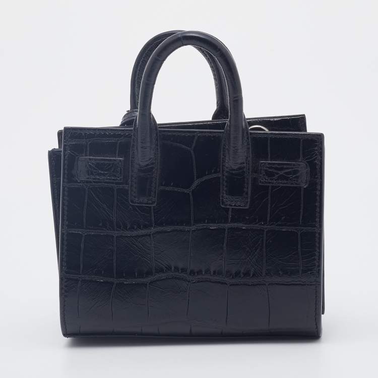Pre Owned Saint Laurent Black Croc Embossed Leather Toy Sac De Jour Tote