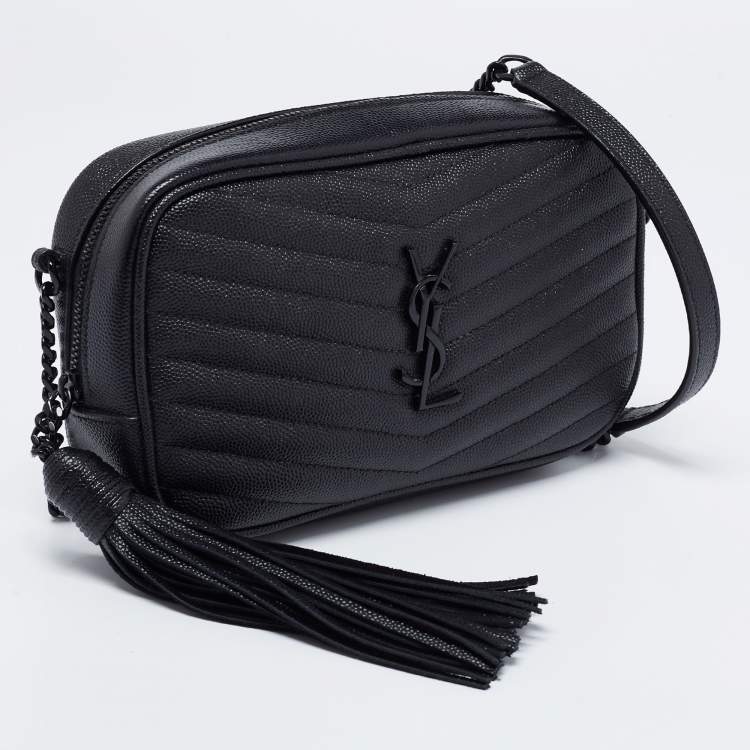 Pre Owned Saint Laurent Black Quilted Leather Lou Camera Crossbody Bag