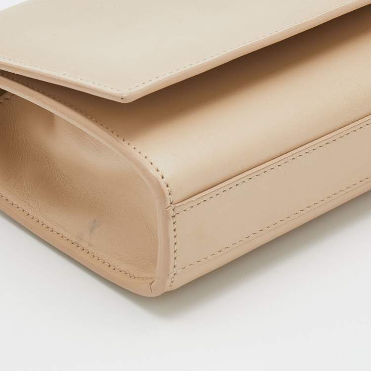 Pre Owned Saint Laurent Beige Leather Monogram Cassandre Clutch