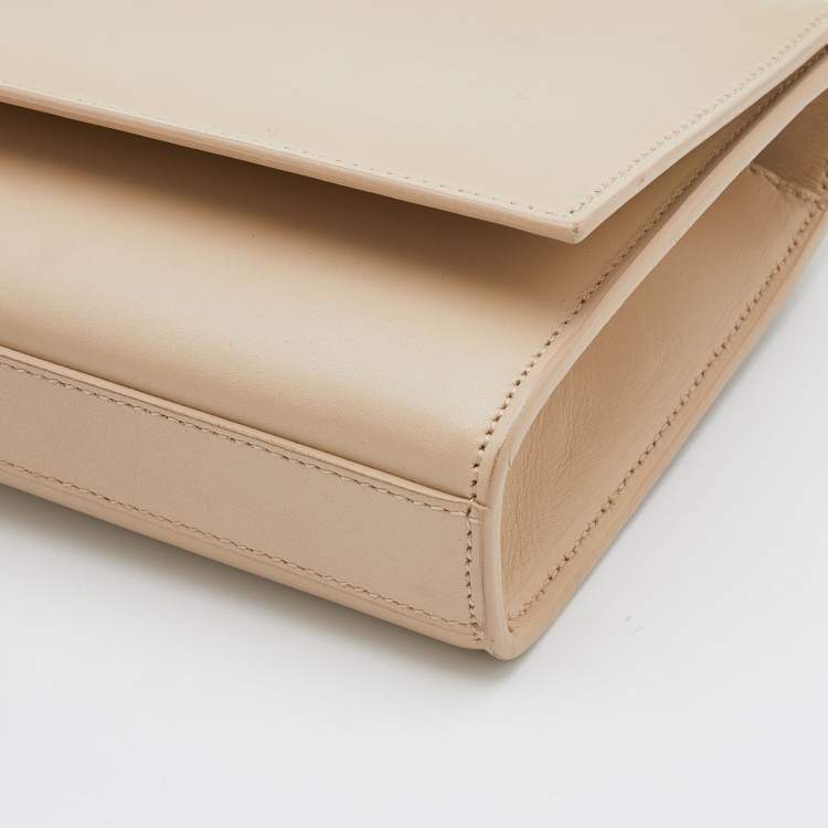 Pre Owned Saint Laurent Beige Leather Monogram Cassandre Clutch