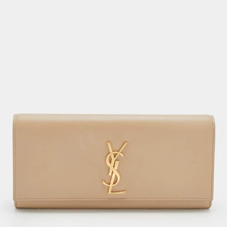 Saint Laurent Beige Leather Monogram Cassandre Clutch Saint Laurent ...