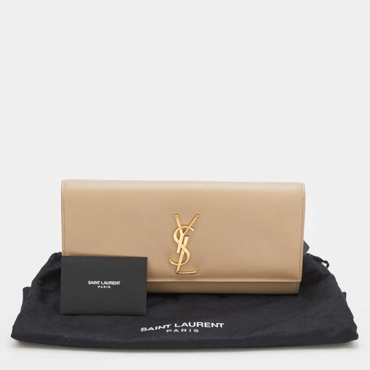 Pre Owned Saint Laurent Beige Leather Monogram Cassandre Clutch