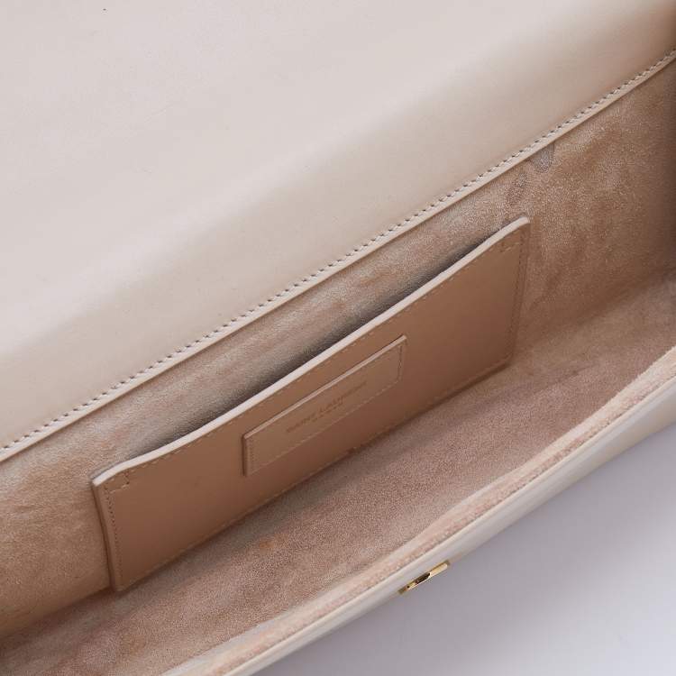 Pre Owned Saint Laurent Beige Leather Monogram Cassandre Clutch