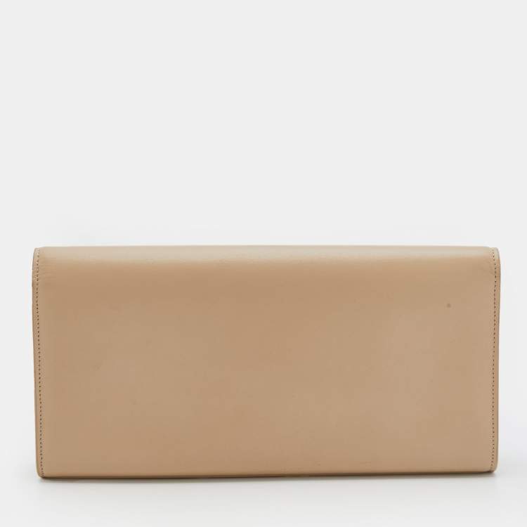 Pre Owned Saint Laurent Beige Leather Monogram Cassandre Clutch