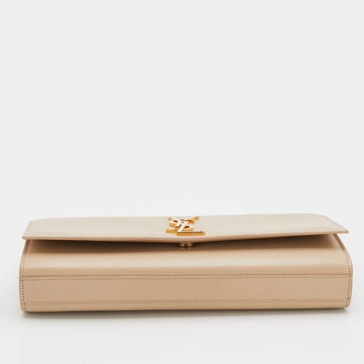 Pre Owned Saint Laurent Beige Leather Monogram Cassandre Clutch