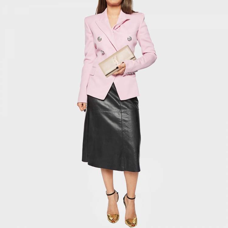 Pre Owned Saint Laurent Beige Leather Monogram Cassandre Clutch