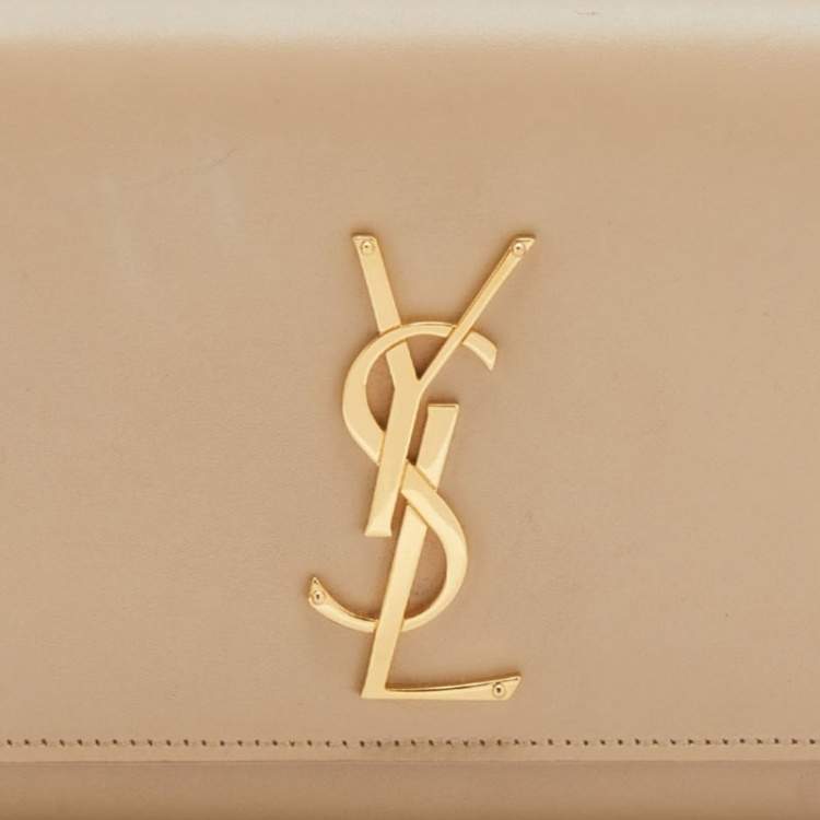 Pre Owned Saint Laurent Beige Leather Monogram Cassandre Clutch