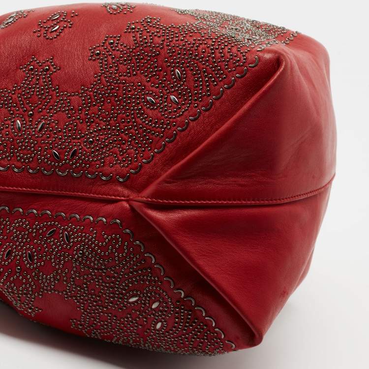 Pre Owned Saint Laurent Red Leather Teddy Bandana Drawstring Shoulder Bag