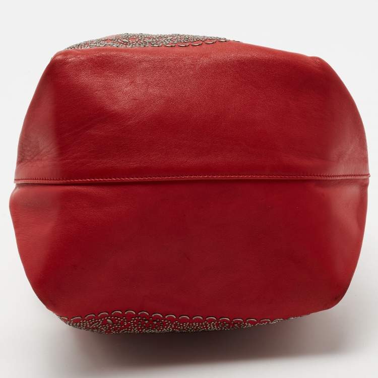 Pre Owned Saint Laurent Red Leather Teddy Bandana Drawstring Shoulder Bag