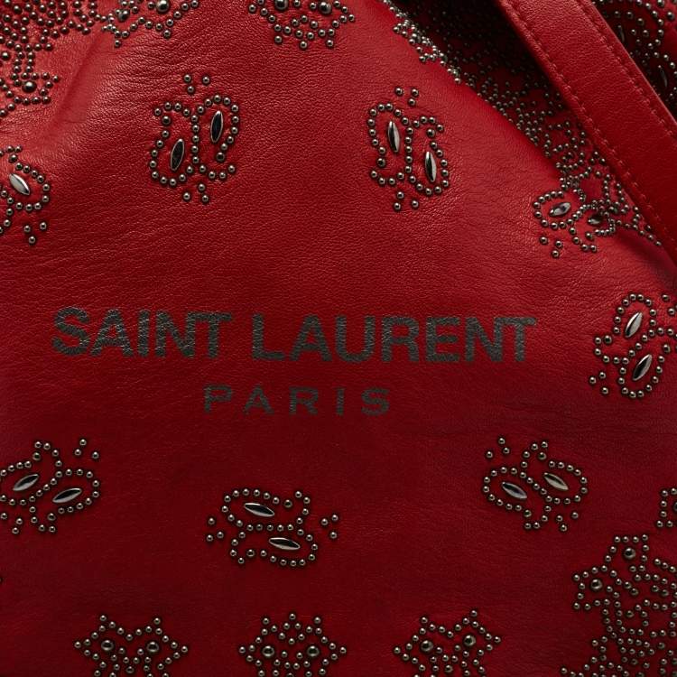 Pre Owned Saint Laurent Red Leather Teddy Bandana Drawstring Shoulder Bag