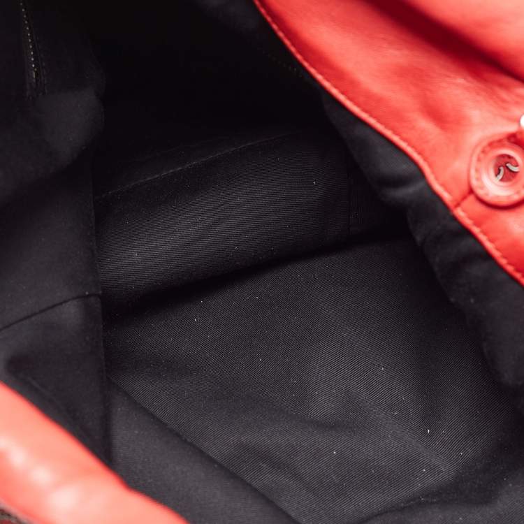 Pre Owned Saint Laurent Red Leather Teddy Bandana Drawstring Shoulder Bag