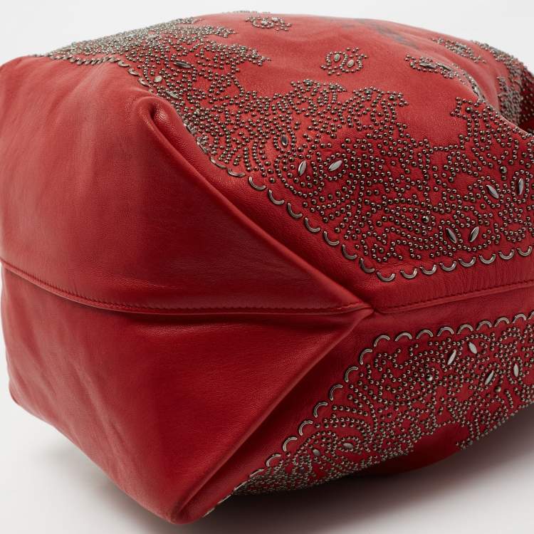 Pre Owned Saint Laurent Red Leather Teddy Bandana Drawstring Shoulder Bag