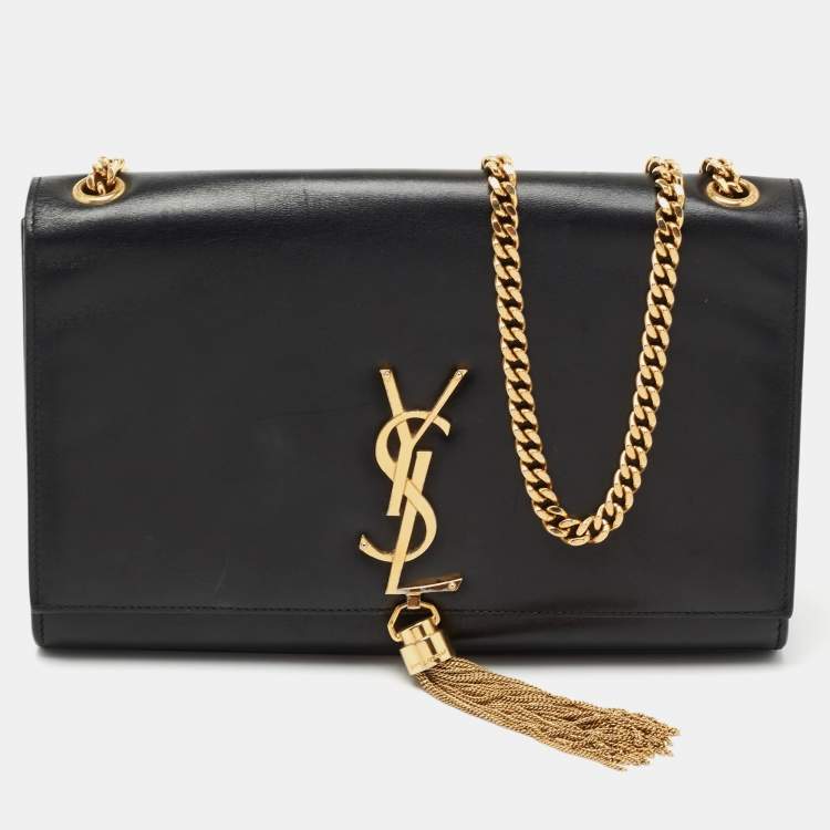 Pre Owned Saint Laurent Black Leather Kate Tassel Shoulder Bag