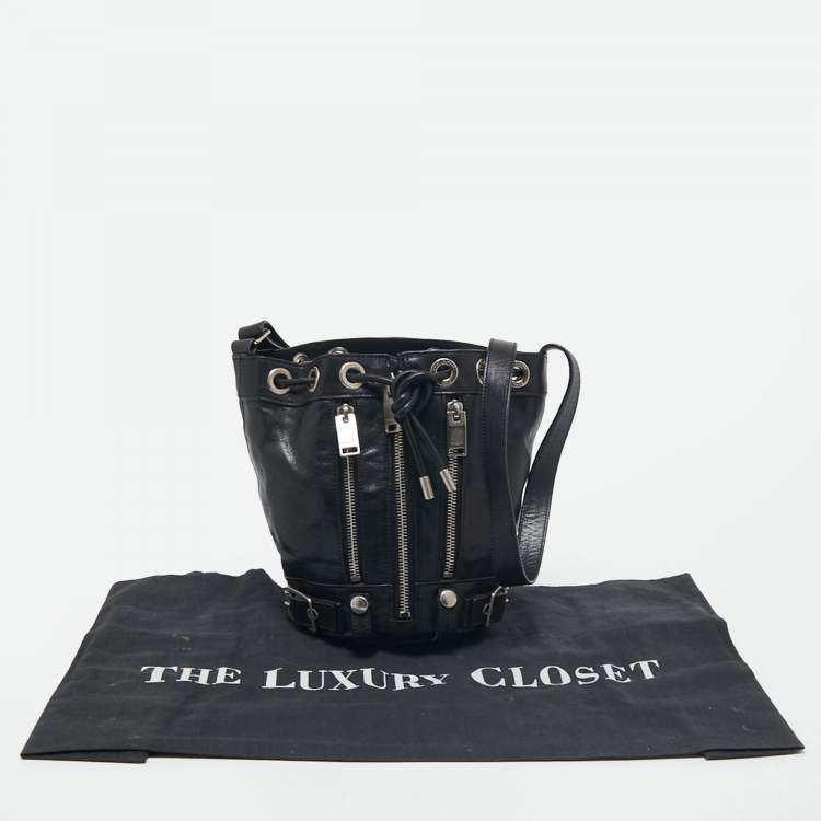 Pre Owned Saint Laurent Black Leather Rider Bucket Bag