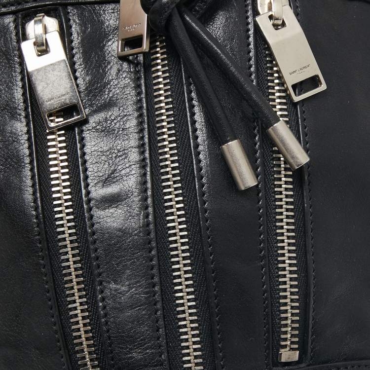 Pre Owned Saint Laurent Black Leather Rider Bucket Bag
