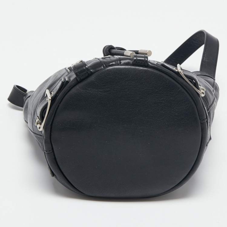 Pre Owned Saint Laurent Black Leather Rider Bucket Bag