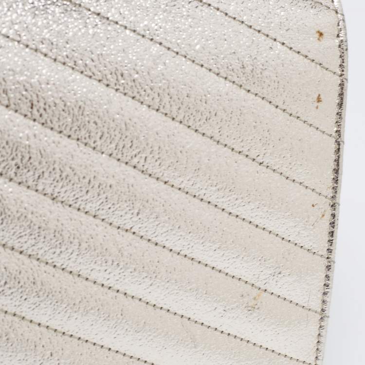 Pre Owned Saint Laurent Metallic Gold Matelasse Leather Monogram Envelope Wallet on Chain