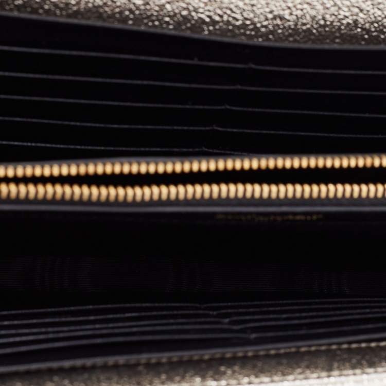 Pre Owned Saint Laurent Metallic Gold Matelasse Leather Monogram Envelope Wallet on Chain