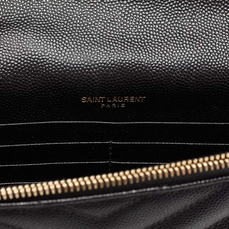 Pre Owned Saint Laurent Black Matelassé Leather Monogram Envelope Wallet on Chain