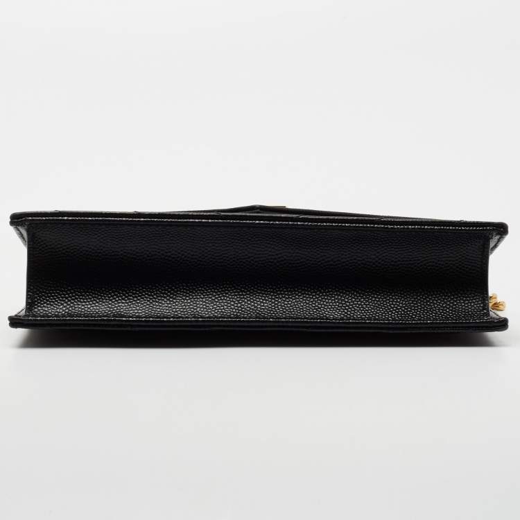 Pre Owned Saint Laurent Black Matelassé Leather Monogram Envelope Wallet on Chain