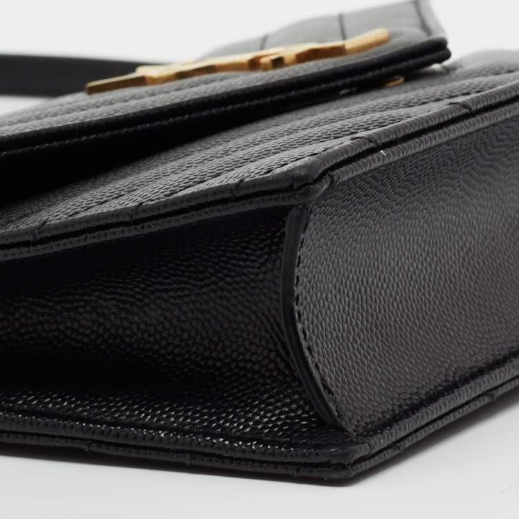 Pre Owned Saint Laurent Black Matelassé Leather Monogram Envelope Wallet on Chain