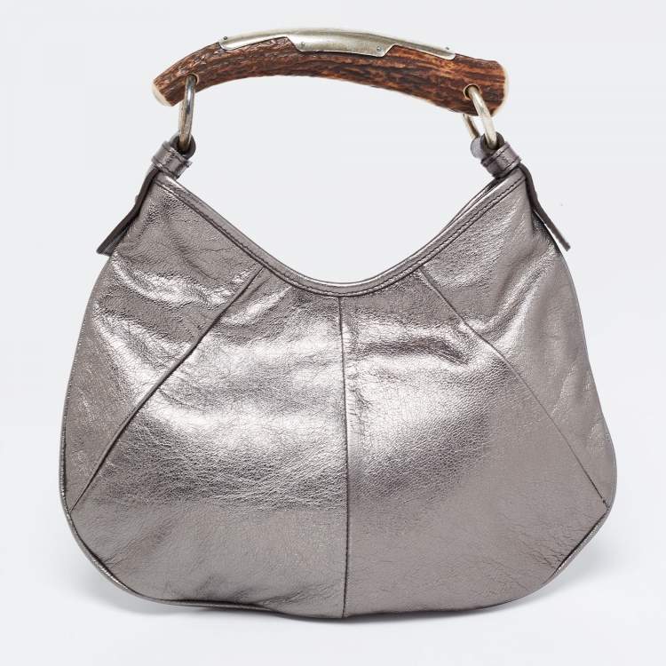 Pre Owned Yves Saint Laurent Grey Leather Mombasa Hobo