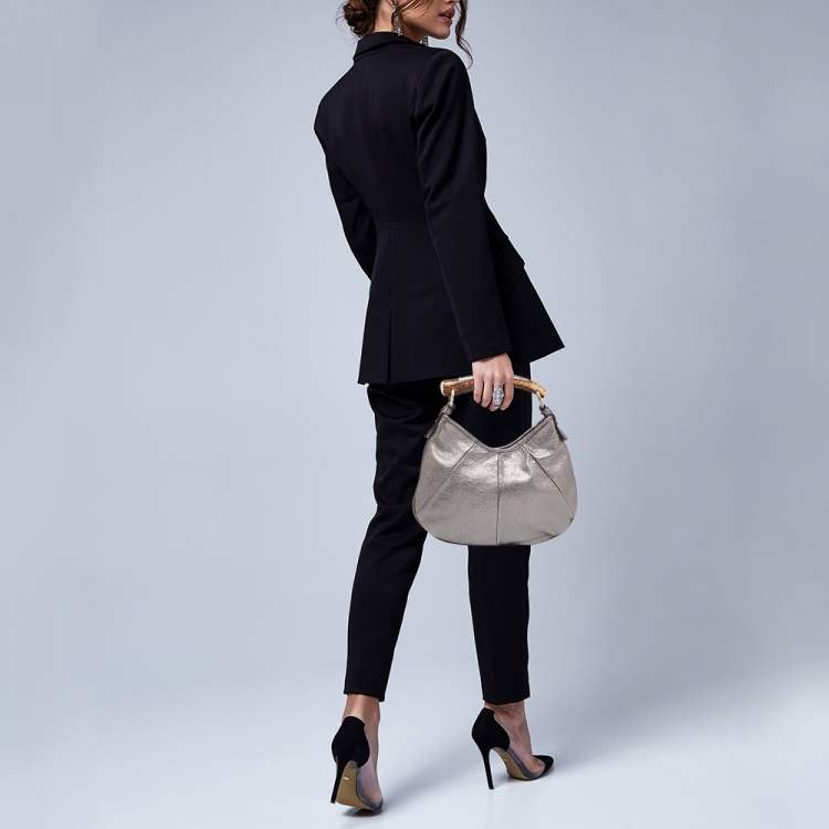Pre Owned Yves Saint Laurent Grey Leather Mombasa Hobo