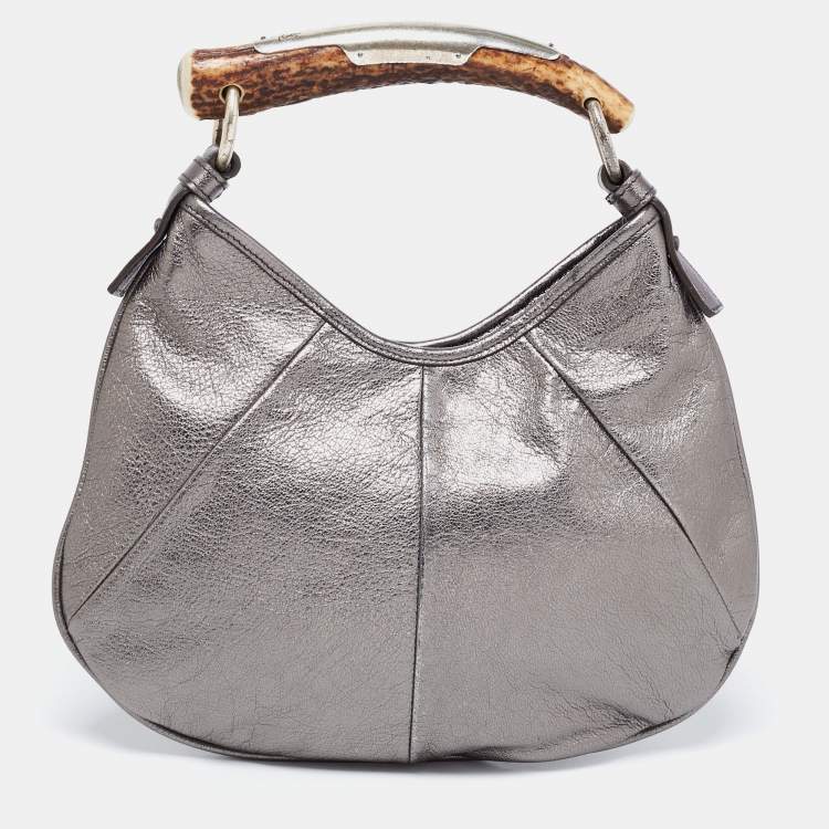 Pre Owned Yves Saint Laurent Grey Leather Mombasa Hobo
