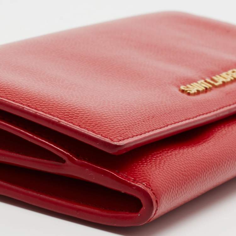 Pre Owned Saint Laurent Red Patent Leather Continental Wallet