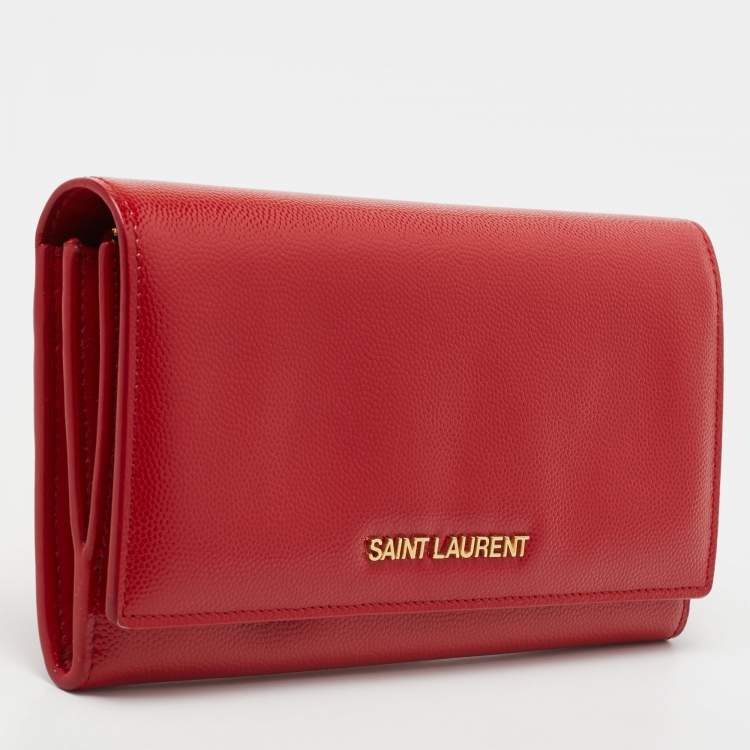 Pre Owned Saint Laurent Red Patent Leather Continental Wallet