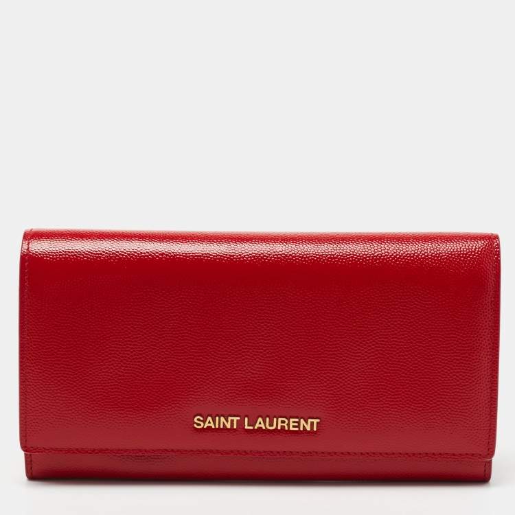 Pre Owned Saint Laurent Red Patent Leather Continental Wallet