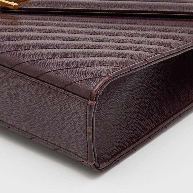 Pre Owned Saint Laurent Burgundy Leather Monogram Envelope Shoulder Bag