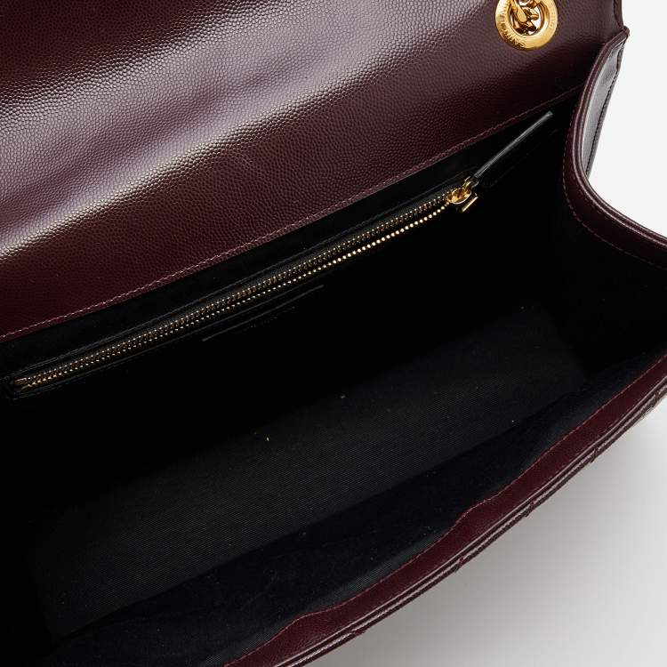 Pre Owned Saint Laurent Burgundy Leather Monogram Envelope Shoulder Bag