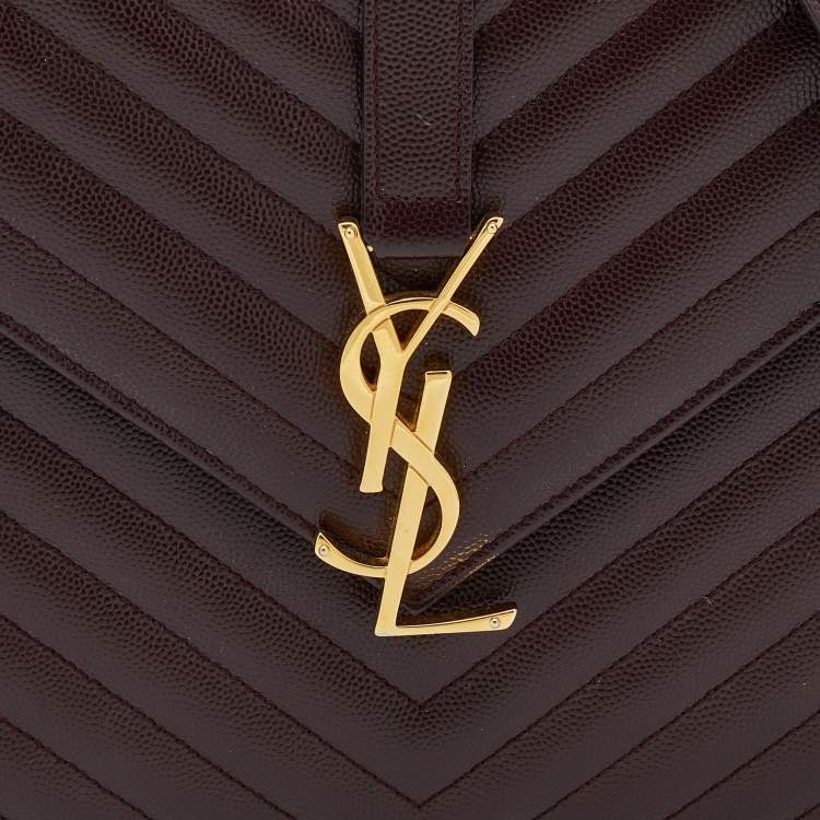Pre Owned Saint Laurent Burgundy Leather Monogram Envelope Shoulder Bag
