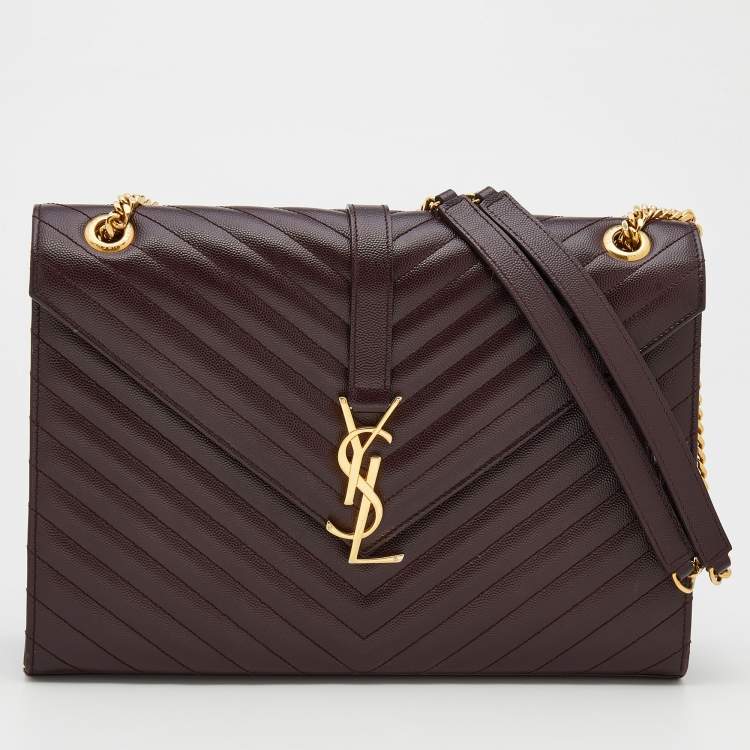 Pre Owned Saint Laurent Burgundy Leather Monogram Envelope Shoulder Bag