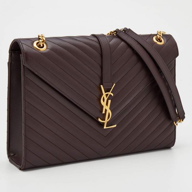 Pre Owned Saint Laurent Burgundy Leather Monogram Envelope Shoulder Bag