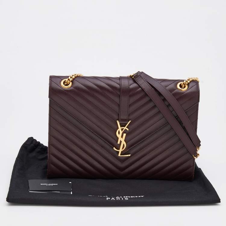 Pre Owned Saint Laurent Burgundy Leather Monogram Envelope Shoulder Bag
