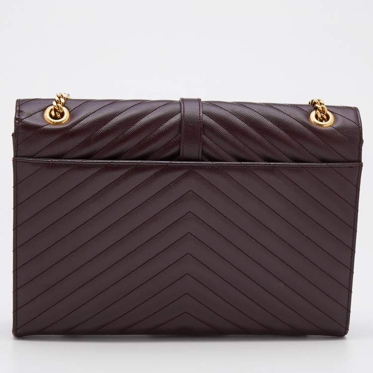 Pre Owned Saint Laurent Burgundy Leather Monogram Envelope Shoulder Bag