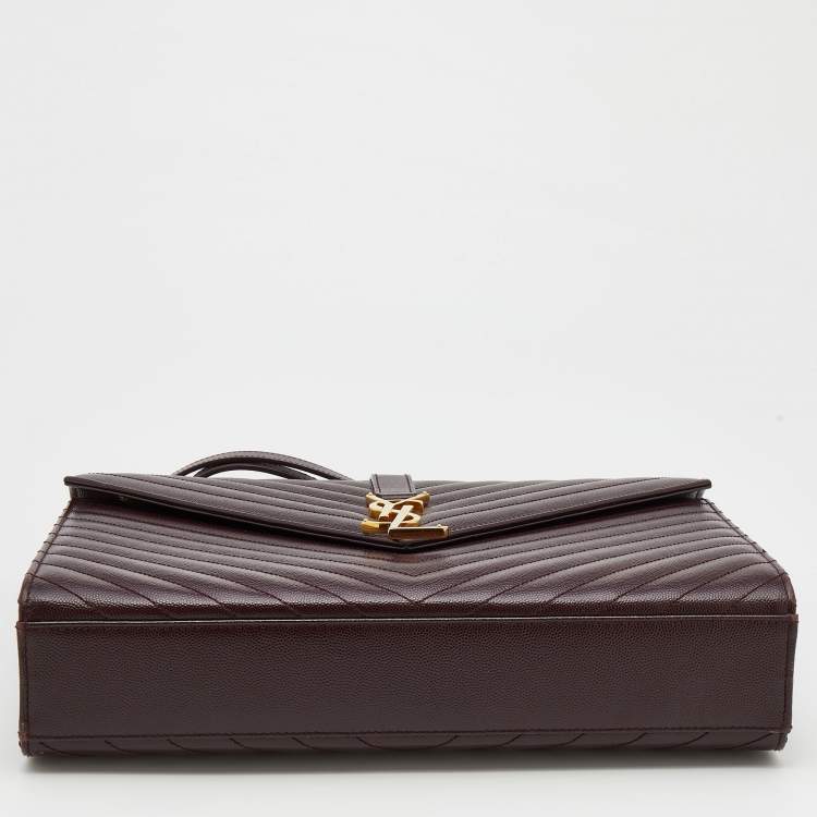 Pre Owned Saint Laurent Burgundy Leather Monogram Envelope Shoulder Bag