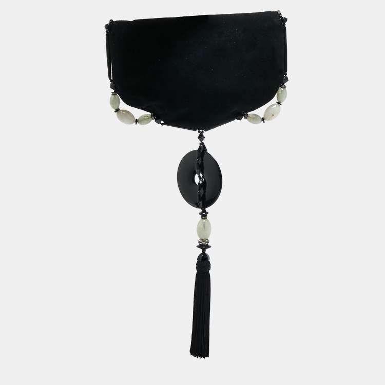 Pre Owned Saint Laurent Black Suede Embellished Clutch